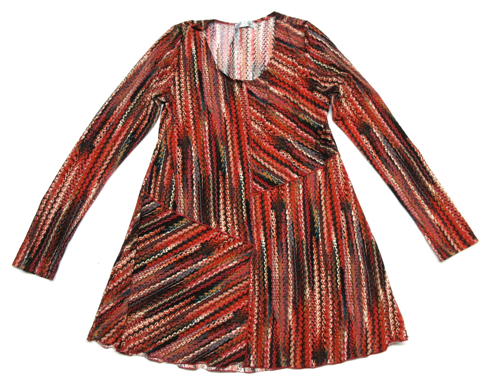 VINE STREET Womens Medium Boho Yarn-Pattern Stretch Longsleeve Tunic Shirt Top